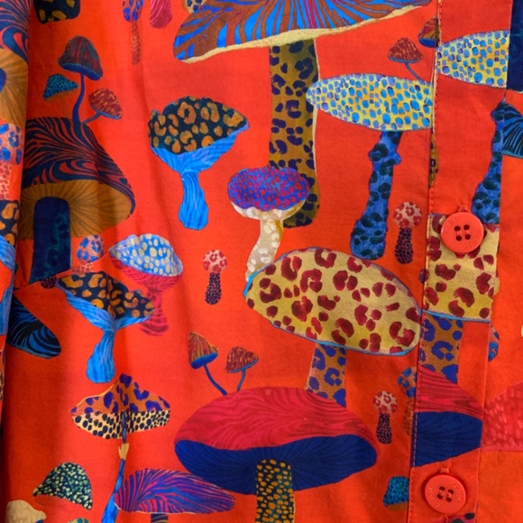 FARM Rio Anthropologie Long-Sleeve Shirt Dress Small Red Mushroom Print Tiered - Picture 10 of 16
